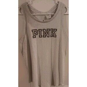 Victoria's Secret PINK Logo Light Gray Racerback Keyhole Tank Top Size Small